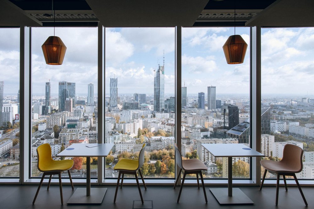 View of the Warsaw skyline from Google's office at The Warsaw HUB