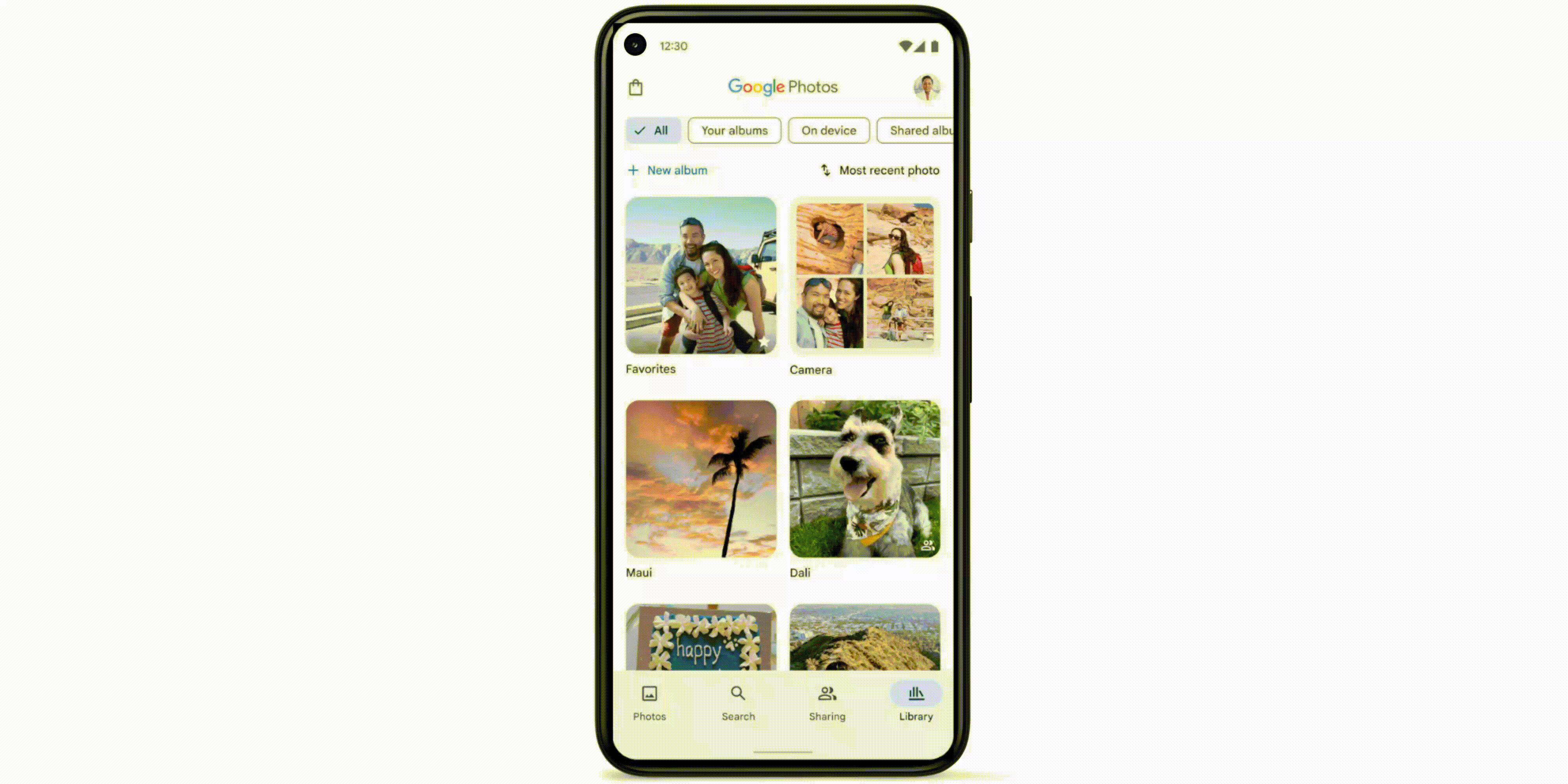 Gif of Library tab in the Google Photos app.