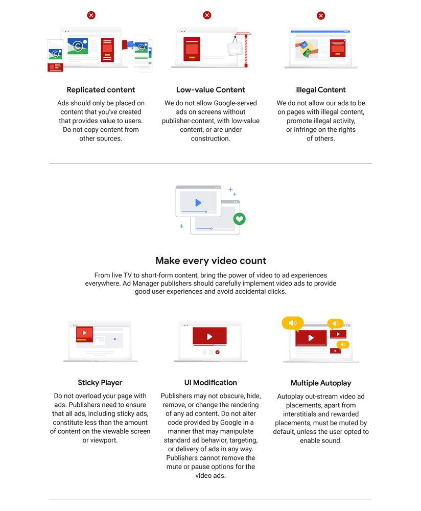 Infographic showing the most common policy questions for Google Ad Manager