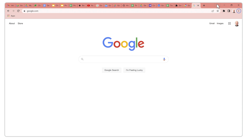 A Chrome browser is shown with more than 20 tabs opened. A cursor navigates to the top right of the screen, clicks on a downfacing arrow, and brings up a search bar where the text reads “Search Tabs” and displays a list of the opened tabs.  “Design reviews” is typed into the search bar, and the list of tabs narrows down to only those with that text in the title. The cursor selects a tab containing a Google Drive page with “Design reviews” results displayed