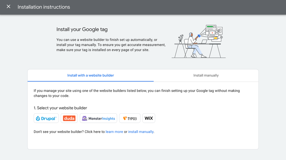 Screenshot of step-by-step setup instructions for advertisers using a content management system